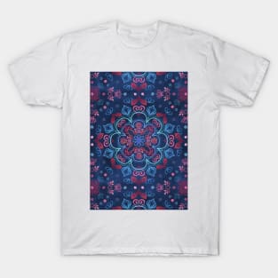 Cherry Red & Navy Blue Watercolor Floral Pattern T-Shirt